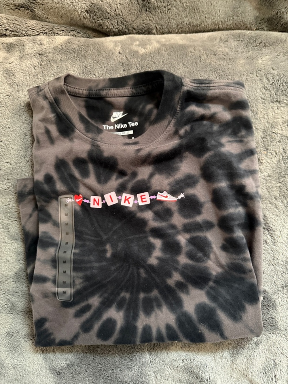 Nike Men’s Black Tie-Dye Tee with Pink & Red Logo
